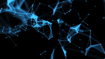 Poster - Abstract polygonal space background with connecting dots and lines .Concept of Network. 3d rendering.