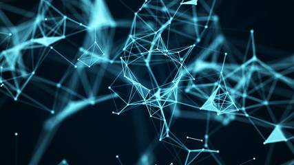 Poster - Abstract polygonal space background with connecting dots and lines .Concept of Network. 3d rendering.