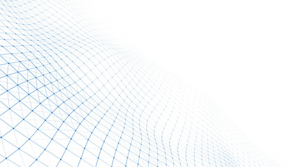 Wave of particles on white background. Abstract interlacing lines and points. Digital connection of elements. Imitation waves.