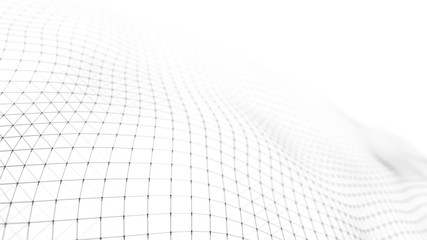 Poster - Wave of particles on white background. Abstract interlacing lines and points. Digital connection of elements. Imitation waves.
