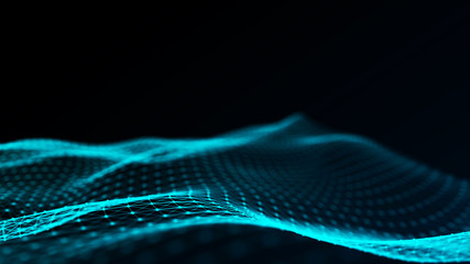 Poster - Abstract futuristic wave background. Wave of particles. Wave with connecting dots and lines. 3d rendering.
