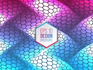 Poster - Abstract wave shape made of hexagons. Twist background with color shapes. Vector illustration.
