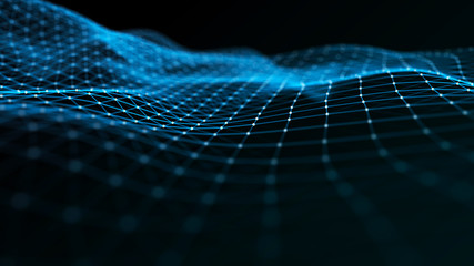 Aufkleber - Abstract futuristic wave background. Wave of particles. Wave with connecting dots and lines. 3d rendering.