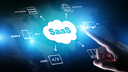 saas - software as a service, on demand. internet and technology concept on virtual screen.