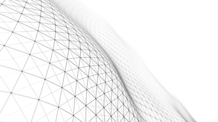 Poster - White wave composed of lines and points. Abstract light background. Wave of particles.