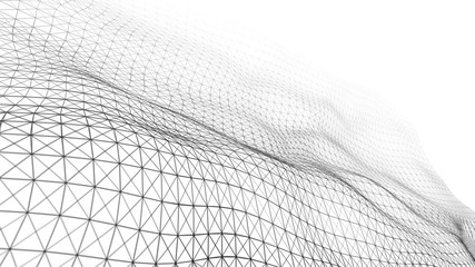 Poster - White wave composed of lines and points. Abstract light background. Wave of particles.