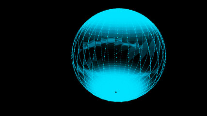 Poster - Abstract glossy sphere of blue tint on dark background. Particles. 3D abstract noisy pulsating sphere. 3d rendering.