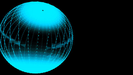 Poster - Abstract glossy sphere of blue tint on dark background. Particles. 3D abstract noisy pulsating sphere. 3d rendering.