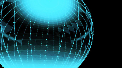 Poster - Abstract glossy sphere of blue tint on dark background. Particles. 3D abstract noisy pulsating sphere. 3d rendering.