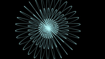 Poster - Abstract three-dimensional sphere of blue dots on dark background. Rough wave shape. Partial particles. 3D abstract noisy pulsating sphere. 3d rendering.