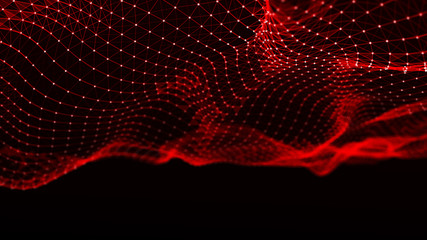 Poster - Abstract polygonal space. Network connection structure. Dark background with connecting dots and lines. Big data digital background. 3d rendering.