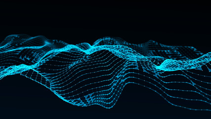 Poster - Abstract polygonal space. Network connection structure. Dark background with connecting dots and lines. Big data digital background. 3d rendering.