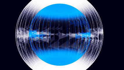 Poster - Abstract glossy sphere of blue and white tint on dark background. Particles. 3D abstract noisy pulsating sphere. 3d rendering.