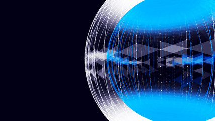 Poster - Abstract glossy sphere of blue and white tint on dark background. Particles. 3D abstract noisy pulsating sphere. 3d rendering.