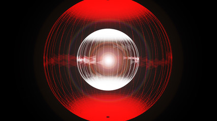 Poster - Abstract glossy sphere of red and white tint on dark background. Particles. 3D abstract noisy pulsating sphere. 3d rendering.