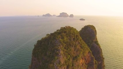 Wall Mural - Beautiful sunset drone footage of the Railay Beach, Thailand in Asia