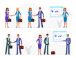 © julia - Business characters working in office. People with a handshake. Infographics presentation