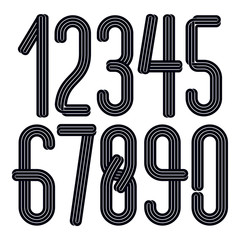 Poster - Funky tall condensed numbers collection, vector numeration made with parallel lines. For use as retro poster design elements for fun club or concert advertising.