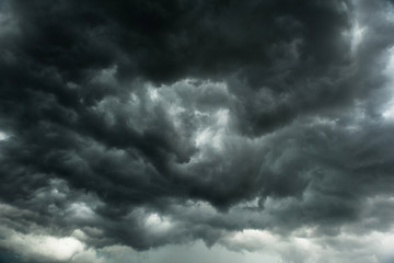 Wall Mural - dramatic black clouds before rainy, motion heavy storm and dark sky in summe, bad weather with black