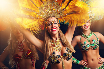 Brazilian women dancing samba at carnival