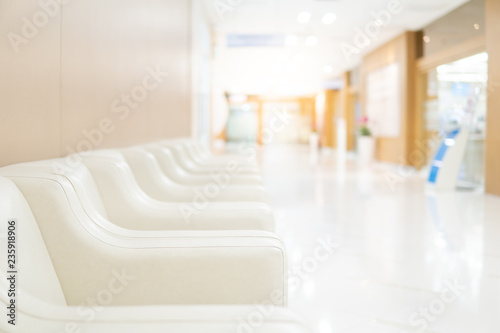 Sofa In Waiting Area Of Luxury Hospital Clinic Corridor