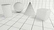 © patila - 3d render - Low polygonal geometric forms on quadratic backdrop