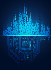 Wall Mural - abstract technology background; digital building in modern style; concept of technology world