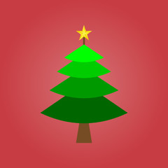 Poster - one green christmas tree on red for pattern and design,vector illustration