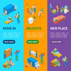 Poster - Relocation Service 3d Banner Vecrtical Set Isometric View. Vector