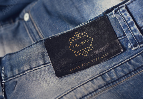 Download Leather Designer Label On Jeans Mockup Stock Template Adobe Stock