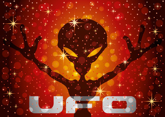 Wall Mural - Extraterrestrial alien on a red starry background.