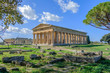 Scenic view of ruins of ancient greek temple in ancient touristic town Paestum in Italy