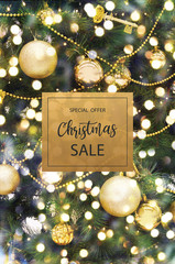 Wall Mural - Merry Christmas sale background with Christmas tree.