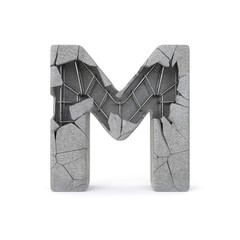 Concrete Alphabet M with clipping path. 3D illustration