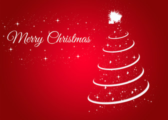 Christmas card with christmas tree on red background