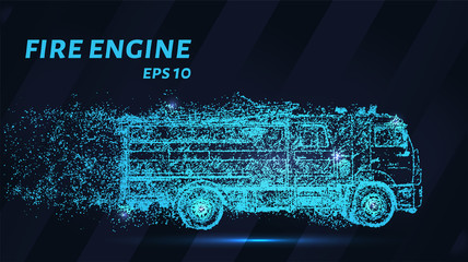 Wall Mural - Fire truck of blue glowing dots. A fire truck is made up of particles. Vector illustration.