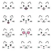 Different Emotions Of Cats On White Background