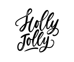 Wall Mural - Holly jolly Christmas lettering card with brush effect. Cute winter calligraphy for textile,prints, cards etc. Vector illustration