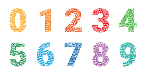 hand drawing colored numbers, mathematics numbers illustration vector