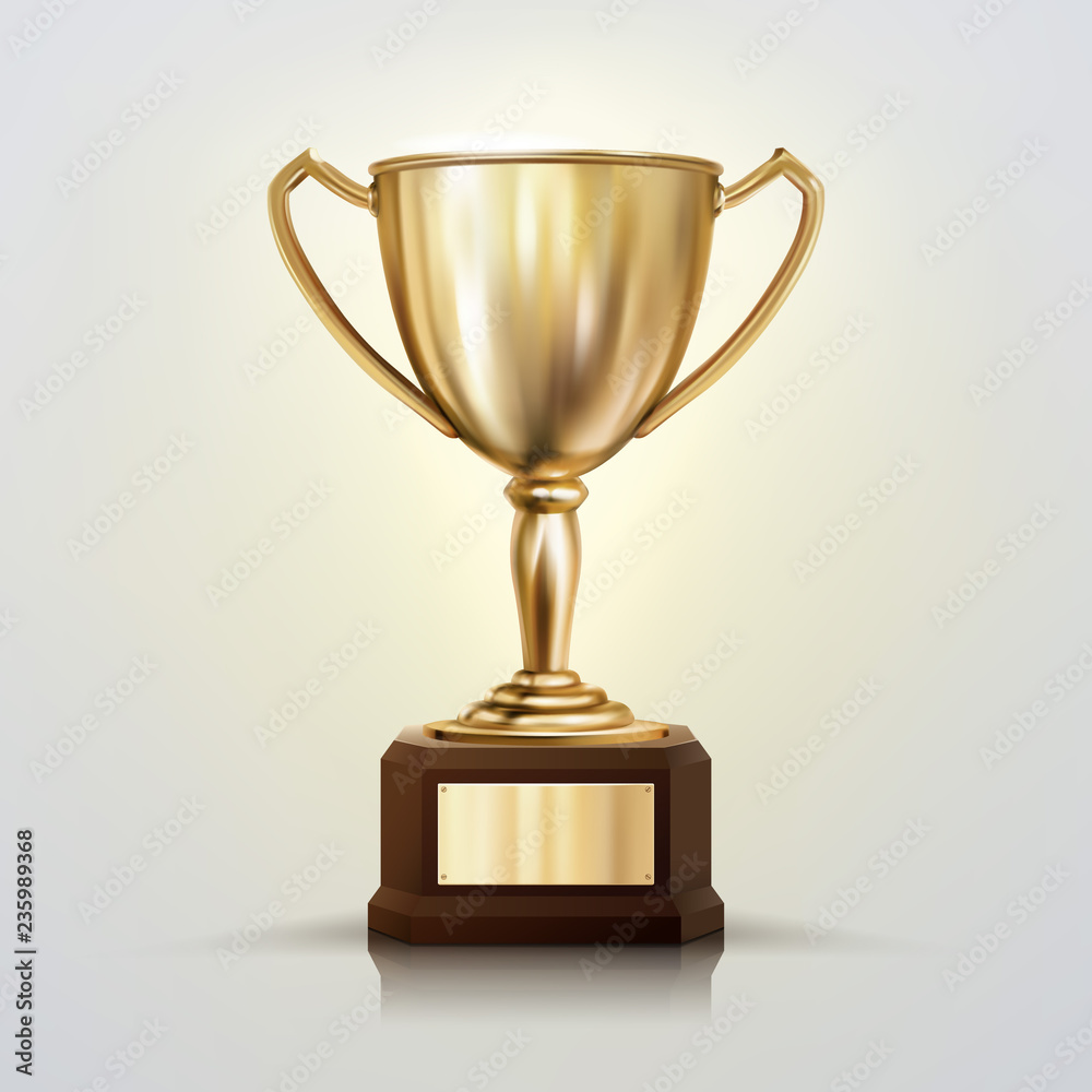 3d realistic vector golden cup isolated on white background ...