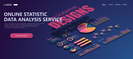 Poster - data analysis modern flat design isometric concept. analytics concept. landing page template. concep