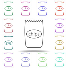 Poster - chips concept line icon. Elements of fast food in multi color style icons. Simple icon for websites, web design, mobile app, info graphics