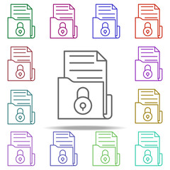 Poster - folder with documents lock icon. Elements of data secutity in multi color style icons. Simple icon for websites, web design, mobile app, info graphics