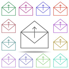 Poster - email send icon. Elements of arrow and object in multi color style icons. Simple icon for websites, web design, mobile app, info graphics