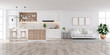 Modern white Home interior,living and kichen room  concept design,cozy house ,3drender