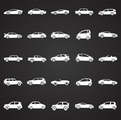 Poster - Cars collection icons set on black background for graphic and web design, Modern simple vector sign. Internet concept. Trendy symbol for website design web button or mobile app.