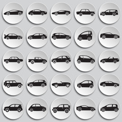 Poster - Cars collection icons set on plates background for graphic and web design, Modern simple vector sign. Internet concept. Trendy symbol for website design web button or mobile app.