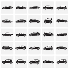 Poster - Cars collection cions set on squares background for graphic and web design, Modern simple vector sign. Internet concept. Trendy symbol for website design web button or mobile app.