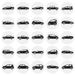 Poster - Cars collection icons set on circles background for graphic and web design, Modern simple vector sign. Internet concept. Trendy symbol for website design web button or mobile app.
