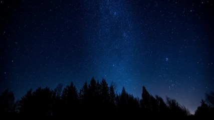 Starry night sky with Milky Way and planes. 4k time lapse, 3840x2160, 24fps.